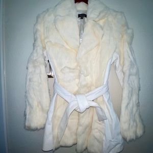 Bebe White Leather & Rabbit Fur Coat!